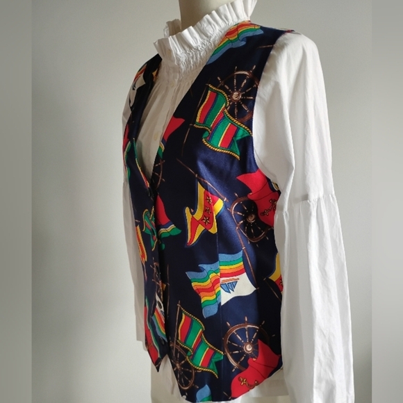 Talbots Vintage Nautical Sailboat Burgee Flag Vest Colorful Blue Red Boating M/L - Picture 3 of 12